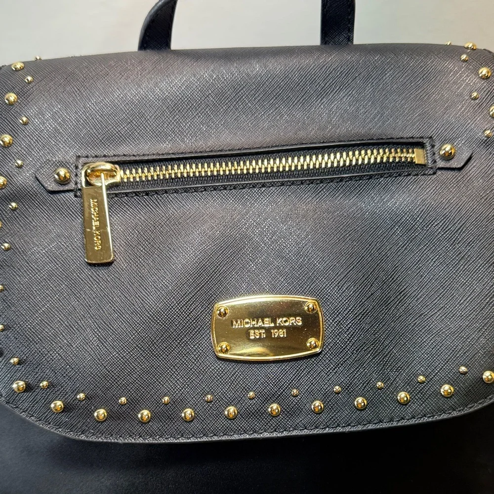 Michael Kors Black Backpack with Gold Details